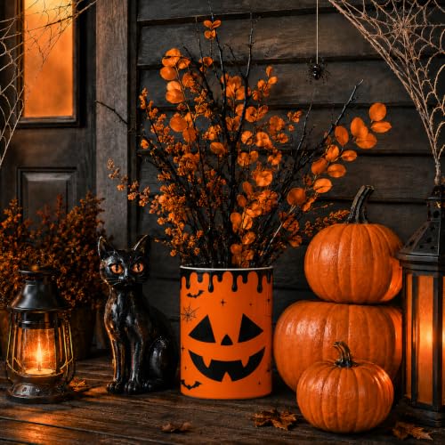 Halloween Utensil Holder with Pumpkins, Ceramic Kitchen Counter Organizer - Orange, 6 Inches