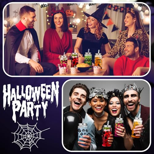 Halloween Plastic Cups with Lids & Straws - 48 Pack, Ghost & Bat Designs