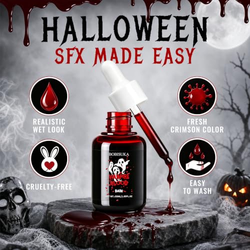 Halloween Fake Blood Dripping Liquid - Realistic & Washable, Dark Color, 1.69oz