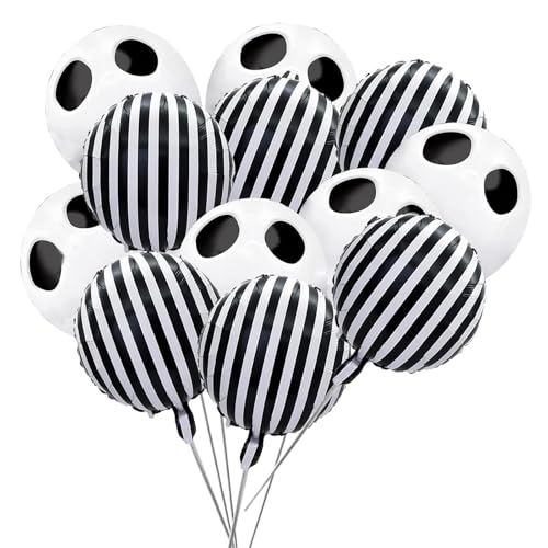 12pcs Halloween Foil Balloons Skull & Black White Striped Party Decorations