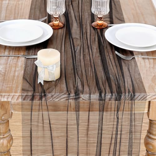 Black Gauze Table Runner 29x120 Inches Set of 3 - Halloween Decor