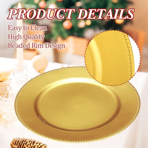 Gold Beaded Round Charger Plates - 13 Inch Set of 36, Elegant Tableware