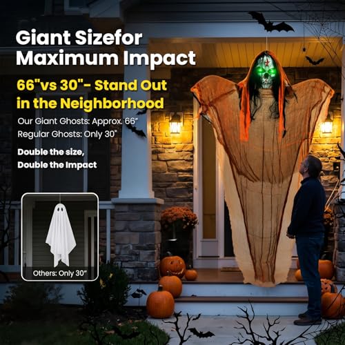 Giant Hanging Skeleton Ghost Decorations - 3 Pack Outdoor Halloween Yard & Porch Decor