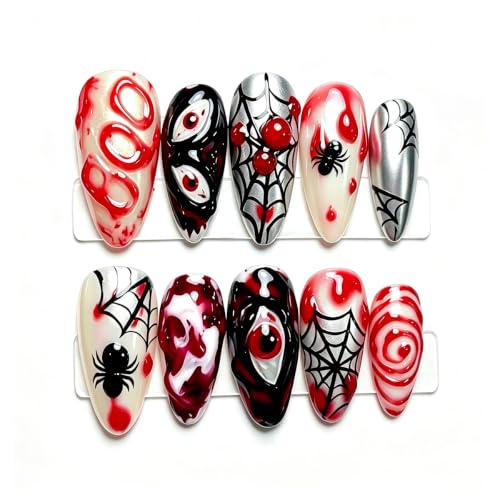 Halloween Almond Press-On Nails Style-3 Horror Themed Fake Nails 24Pcs