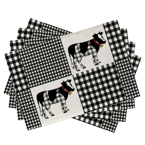 Cow Plaid Check Placemats Set of 4 - 12x18 Inch Rustic Table Decor
