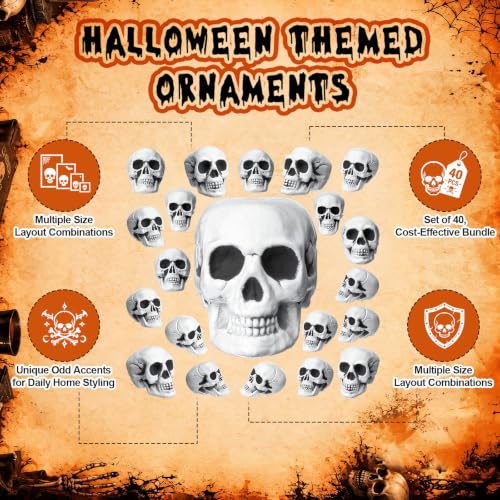 Extra Large 20 Pcs Halloween Skeleton Skulls Decor - Plastic Skull Heads
