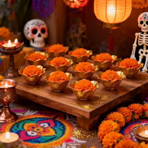 24PCS Artificial Orange Marigold Flower Heads - Decorative Faux Flowers Set