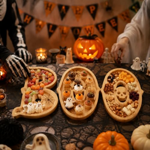 Halloween BOO Charcuterie Board Set - 3 Bamboo Letter Serving Trays