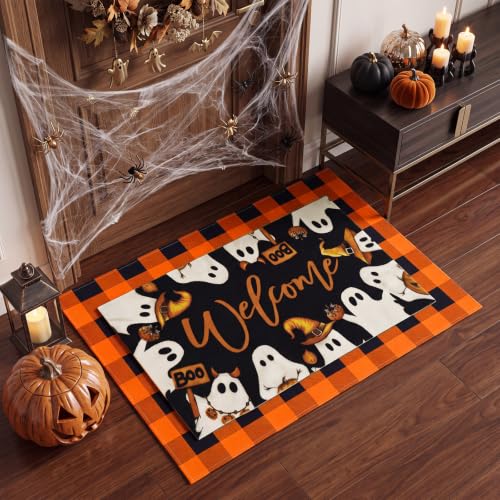 Halloween Ghost Welcome Door Mat - Outdoor Rug for Front Porch - Variation: Ghost