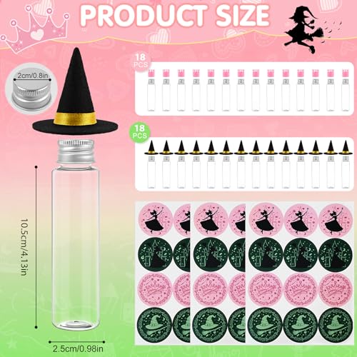 Pink and Green Witch Party Favors - 36 Candy Tubes, Mini Hats & Stickers Set