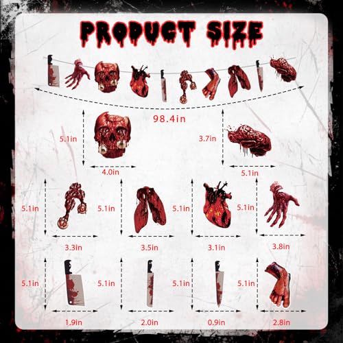 Halloween Party Banner with Fake Knives & Red Splatter Effects – Creepy Haunted House Decorations (4 Pieces)