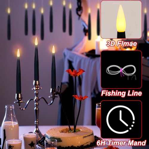 Halloween Floating Candles Set - Black Flameless Wand Decor 22pcs - Variation: 22-Black Floating