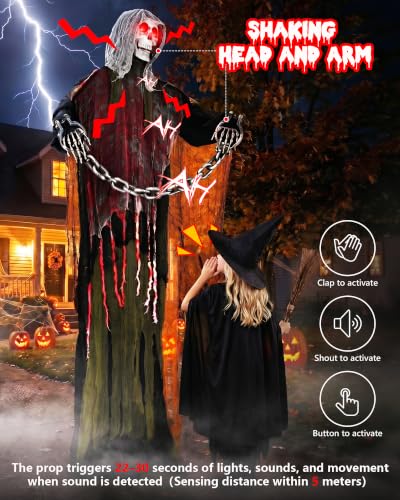 6FT Life-Size Animated Halloween Skeleton Ghosts Outdoor Decor with Sound & Glow