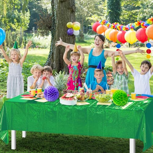 Green Iridescent Party Tablecloths - 4 Pack, 54x108 Inches, Disposable Holographic Decor