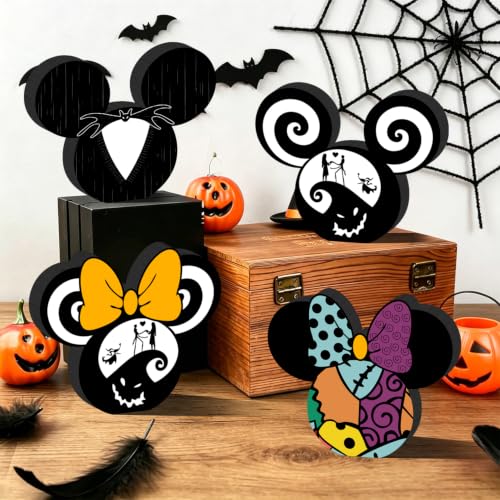 Halloween Wooden Table Decorations Set - 4pcs Spooky Tiered Tray Centerpieces