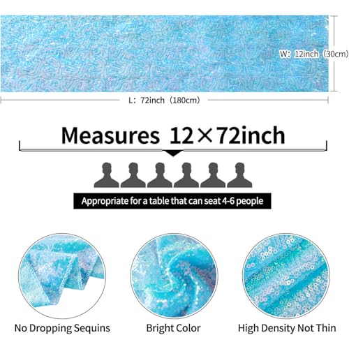 Mermaid Blue Sequin Table Runner 12x108 Inches for Party Decorations - 2 Pack