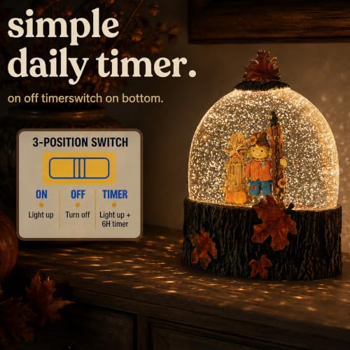 Light Up Fall Snow Globe for Tables - Thanksgiving Harvest Autumn Decoration - Brown & Orange