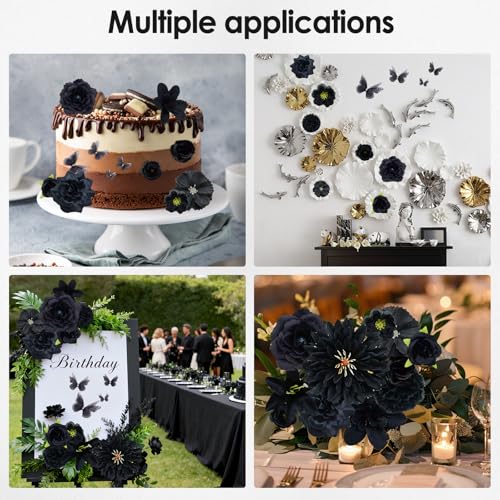 Black Artificial Flowers Bulk - Mini Silk Flower Heads for DIY Crafts, Wedding, Party & Home Decor - Variation: Black