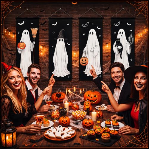 Halloween Ghost Banner Set - Porch Garage Door Decorations, 4 Pieces