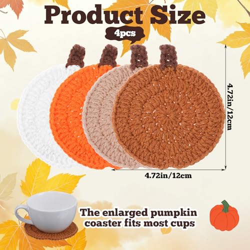 Fall Pumpkin Crochet Coasters Set of 4 - Autumn Harvest Holiday Decor