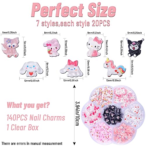 Multicolor 7 Styles Nail Charms Set - 140 Resin 3D Slime Nail Art Decorations