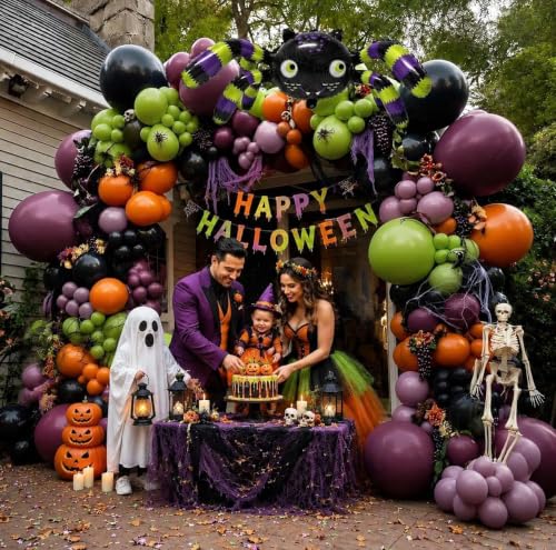 Halloween Balloon Garland Arch Kit with Foil Spider - Black Purple Orange Green Variation