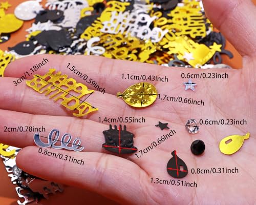 Party Confetti Happy Birthday Foil Confetti Table Decorations - Gold, Silver, Black - 600pcs