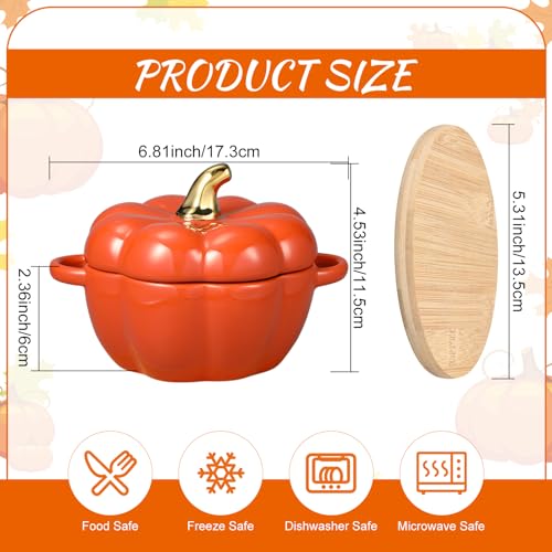 Set of 2 Ceramic Pumpkin Bowls with Lids and Insulation Pads - Orange, 15 oz Fall Decor