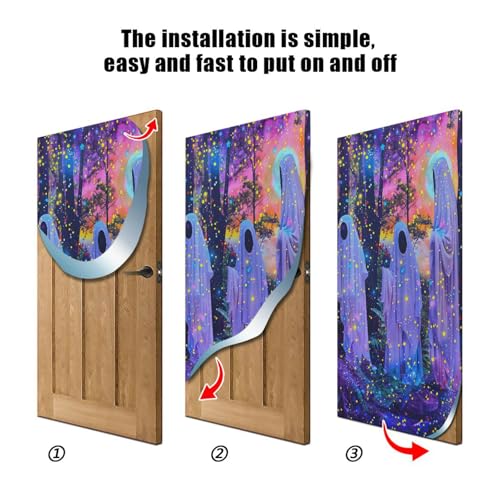 Halloween Ghost Forest Door Cover - Party Decoration, 79x35 Inch, Variation 8