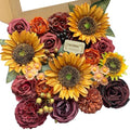 Fall Sunflower Artificial Flowers Set Burgundy Roses Bouquets for Wedding & Home Decor - Fall Fake Flowers