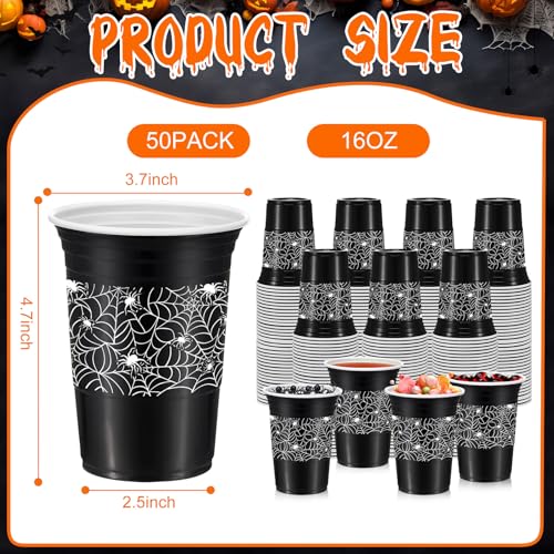 Black Disposable Plastic Cups 16 oz Halloween Party Favors - 50 Pcs