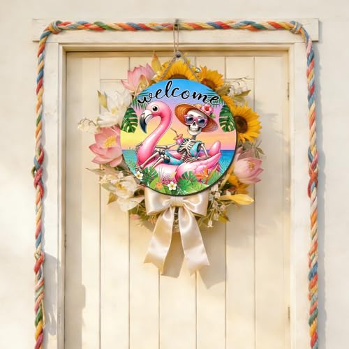 Summerween Wooden Wreath for Front Door Halloween Summer Decor 12x12 Inches