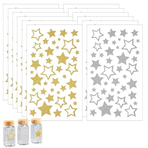 Gold and Silver Glitter Star Stickers - 12 Sheets for Party Wedding Christmas