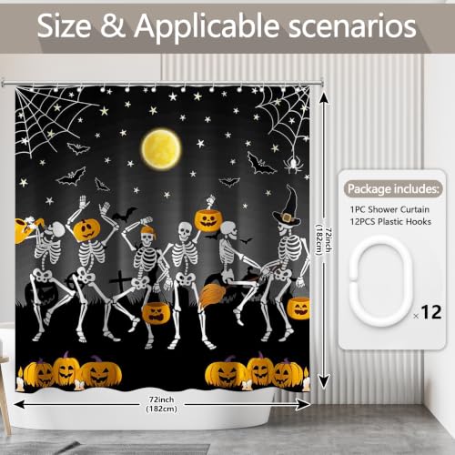 Halloween Dancing Skull Shower Curtain 72x72 Inches Bathroom Decor