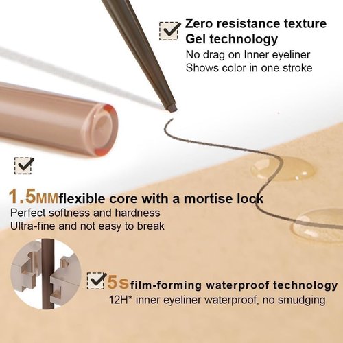 JUDYDOLL Ultrafine Eyeliner Gel Pencil - Smudge-Proof & Water-Resistant, Smooth Glide Formula | 01 Black Brown