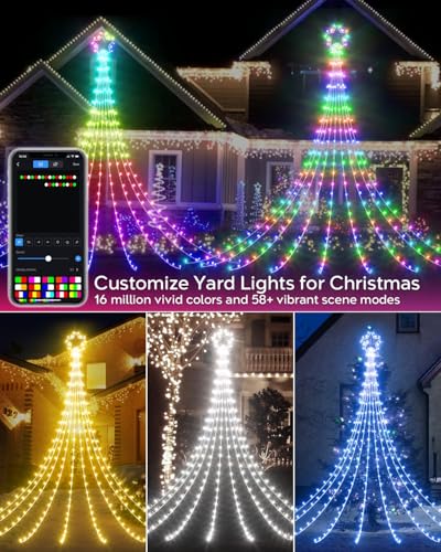 12 FT Outdoor RGB Waterfall Christmas Tree Lights with APP Remote & Music Sync