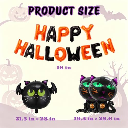Halloween Foil Balloons with Banner Bat Cat Mylar Party Decorations