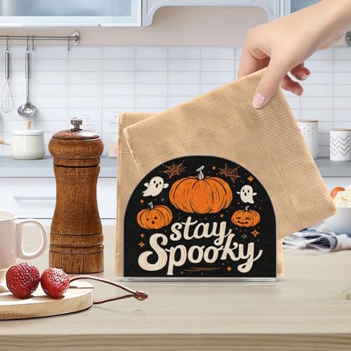 Halloween Pumpkin Ghost Spider Napkin Holder for Table Acrylic Standing Dispenser - Black & Stylish