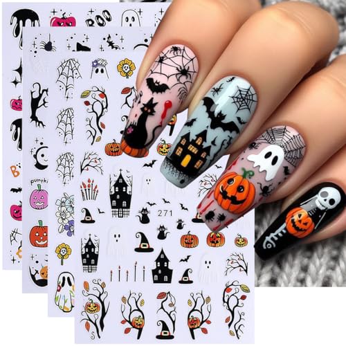 Halloween Nail Art Stickers Decals 3D Ghost Pumpkin Black Cat Bat Boo - Style6