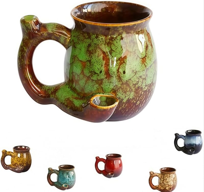 Handmade Ceramic Coffee Mug with Unique Glaze - 12.85oz, Green