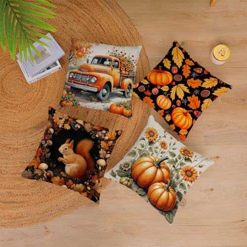 4-Pack Fall Pillow Covers 18x18 Autumn Pumpkin Sunflower Gnome Decor Set - Variation of THIS listing