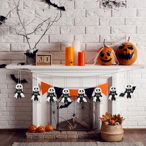 12 Pack Halloween Ghost Felt Ornaments with Black Cat Hanging Decorations