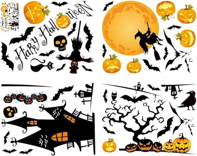 Halloween Window Stickers - Yellow - 4 Sheets Indoor & Outdoor Decals, Party Decor