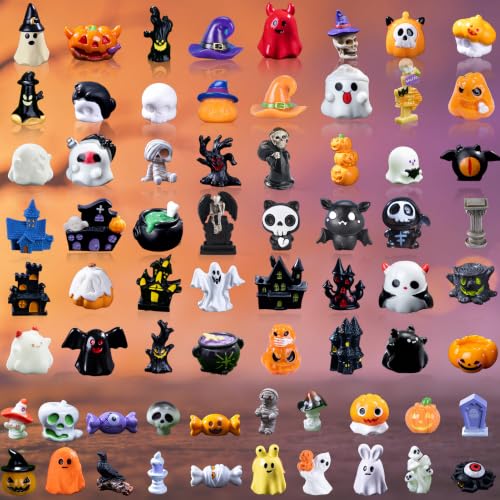 Halloween Mini Resin Figurines Bulk Set - 68 Unique Tiny Decorations - Multicolor