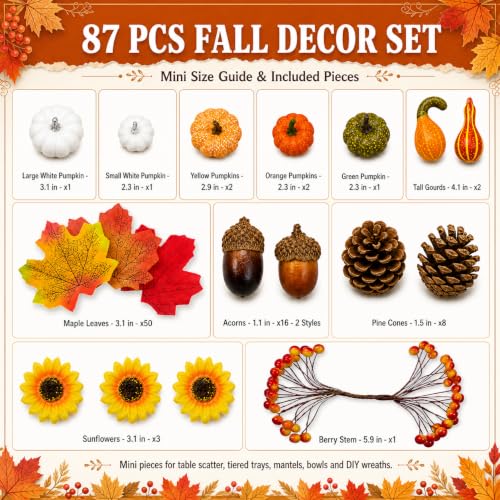 Artificial Pumpkin Decor Set 87PCS Fall Decorations for Halloween Thanksgiving