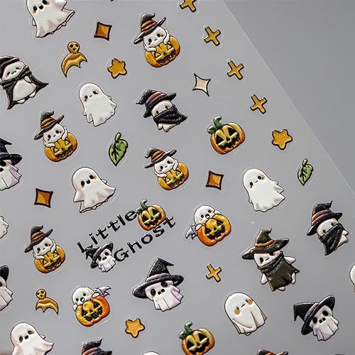 Halloween Nail Art Stickers Pumpkin Ghost Self-Adhesive Decals for DIY Manicure - 1 Sheet