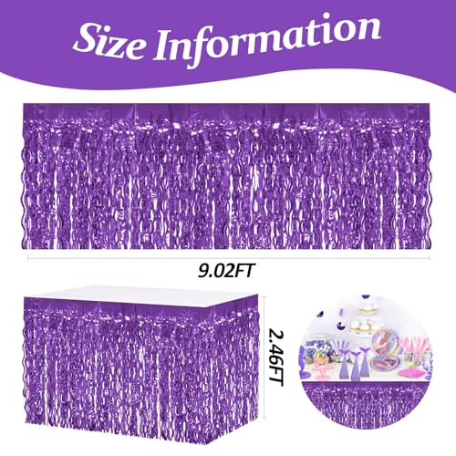 Light Purple Wavy Metallic Tinsel Fringe Table Skirt for Rectangle Tables Party Decor