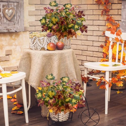 Artificial Maple Leaves Branches - Fall Decor for Thanksgiving & Halloween, 17.7in, Green-Yellow-Red