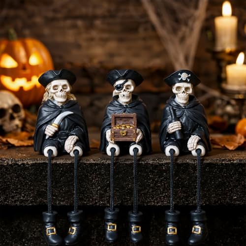3-Piece Pirate Skeleton Decor Set Halloween Indoor Figurines Home Decor