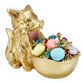 Black Wolf Resin Fox Statue with Gold Finish - Home Decor & Gift